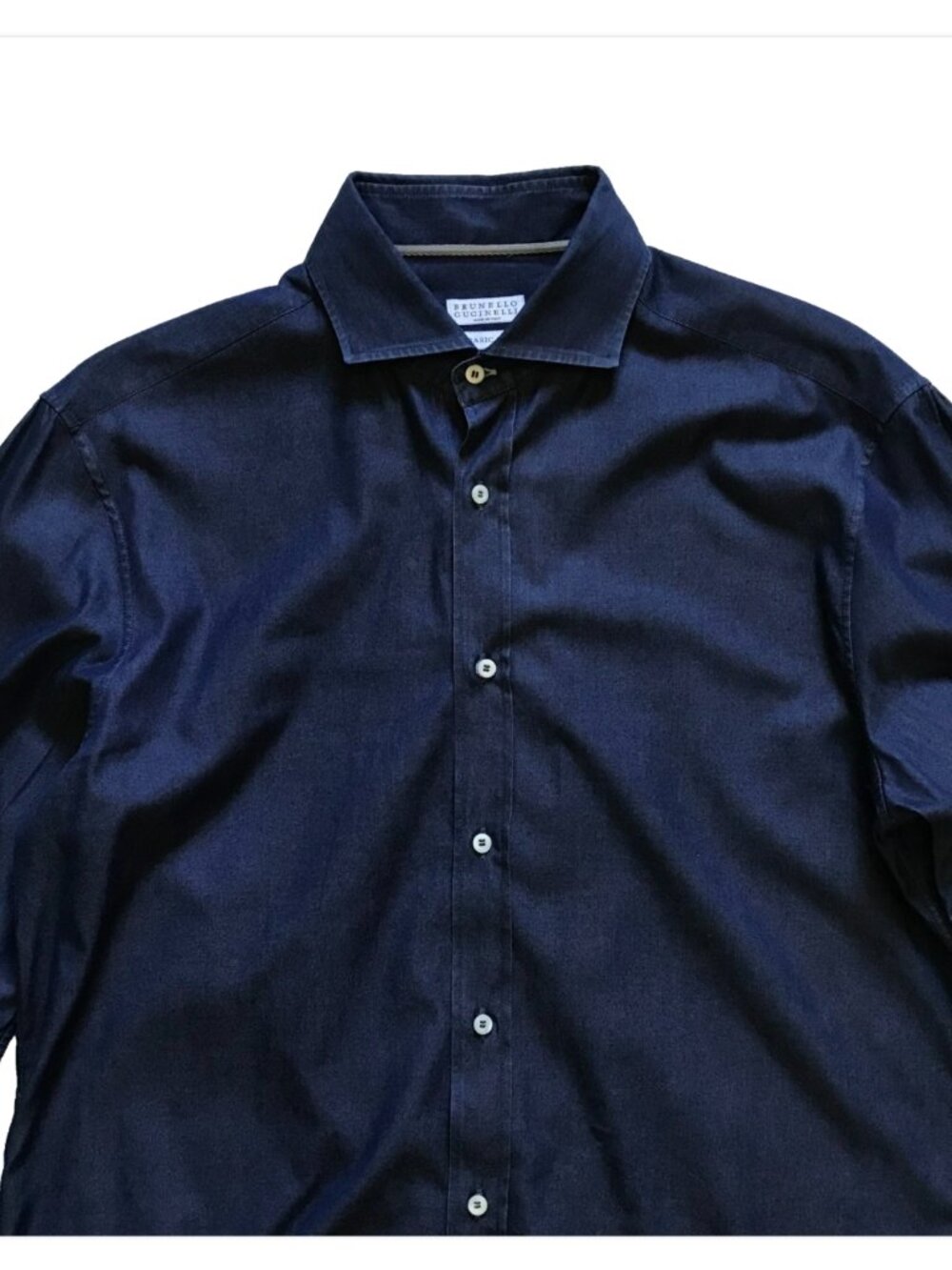 Brunello Cucinelli Denim Basic Fit Button Down Shirt Mens Large Navy Blue Cotton - Picture 5 of 11